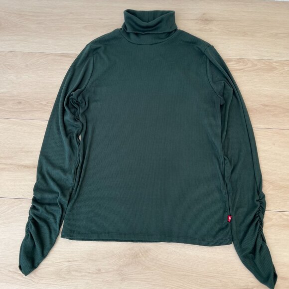 Levi's Ruched Turtleneck Top in Spruce Green (Lrg) Dark Academia / Classic Prep - Picture 3 of 12
